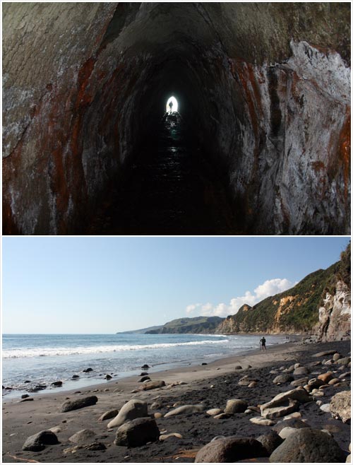 Waikawau tunnel and beach