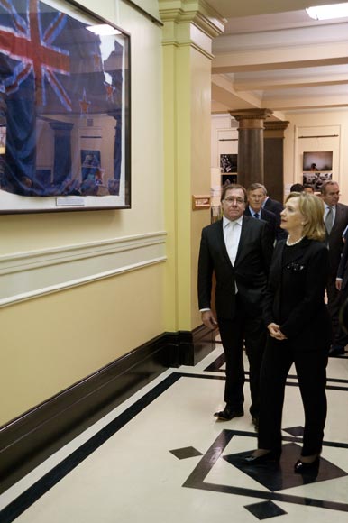Hillary Clinton with New Zealand flag from the World Trade Center