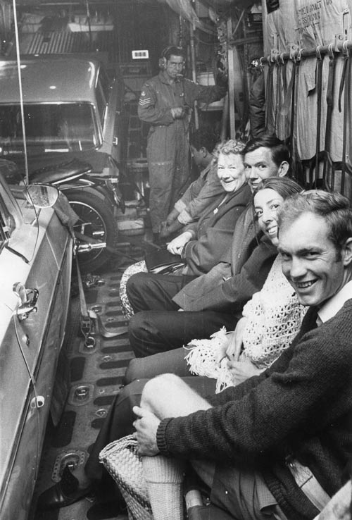 Air force flying passengers and cars across Cook Strait, 1971