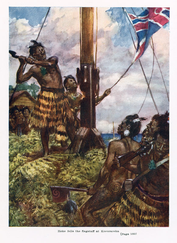 Hōne Heke chopping down a flagpole, 1845