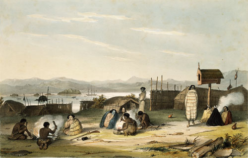 Māori preparing food