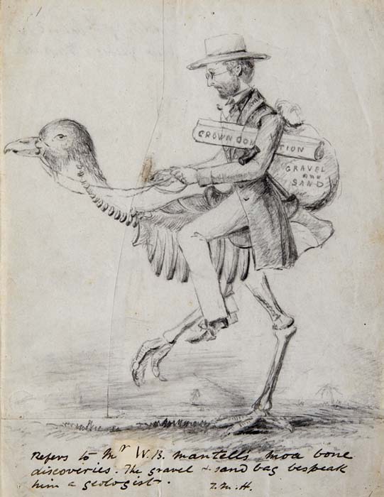 Walter Mantell riding a moa