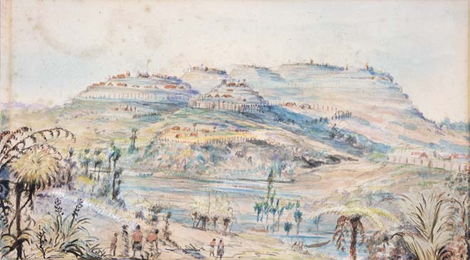 Māori settlement, Bay of Islands, about 1835