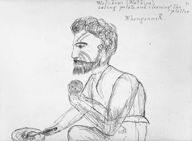 Māori man eating, 1861