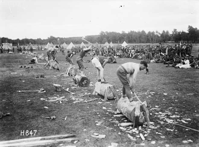 Wood chopping competition, Étaples, 1918