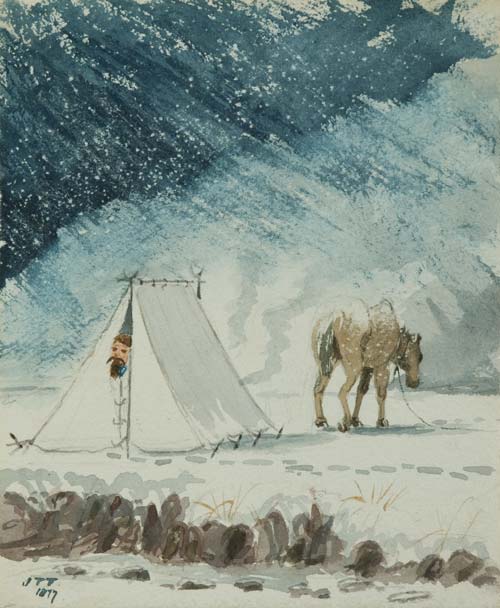 Snowbound surveyor, Central Otago, 1858