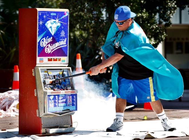 Pokie machine street-theatre performance