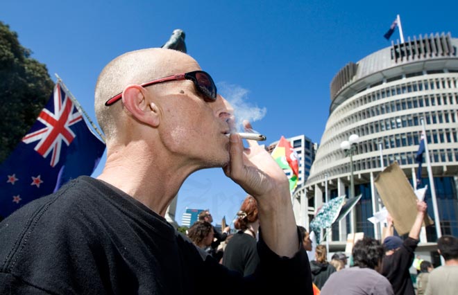 Smoking cannabis outside Parliament