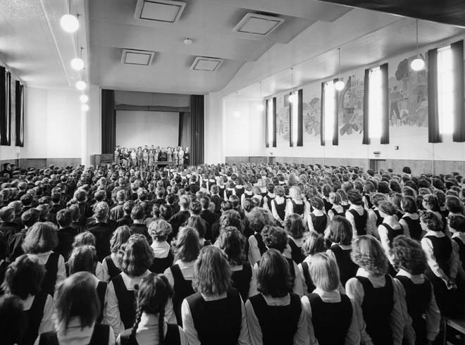 A school assembly, 1940s