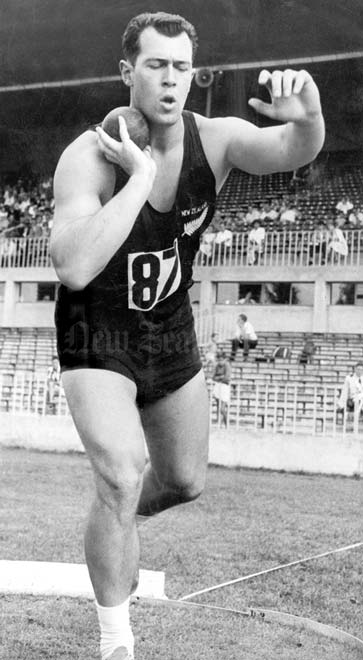 Shot putter Les Mills, early 1960s