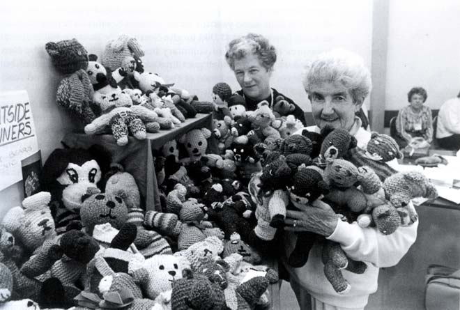 Knitting for charity, 1991