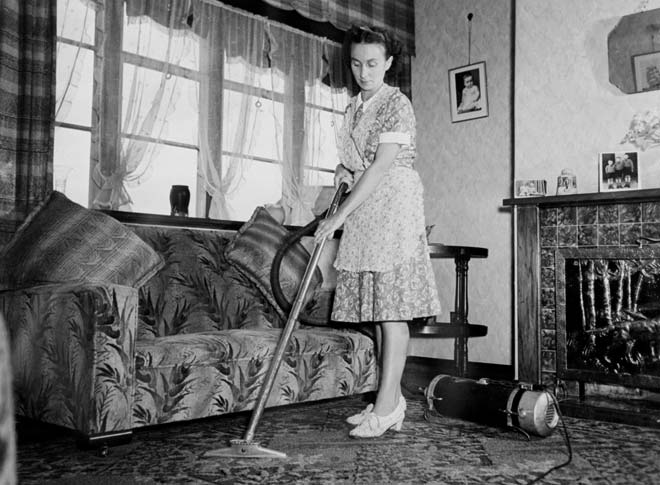 Mrs Evans vacuuming, 1947