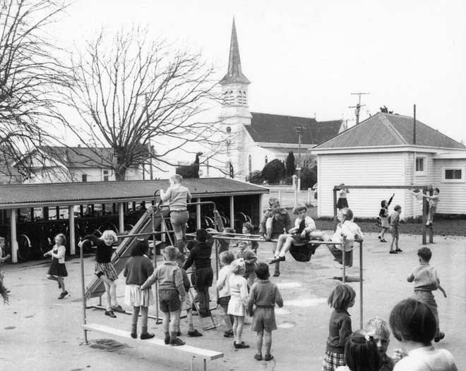 Playground at Masterton Central School, around 1955