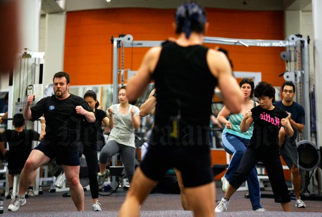 Gym activities: cardio kickbox class, 2009
