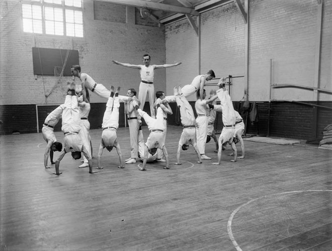 YMCA gymnastics demonstration, about 1925
