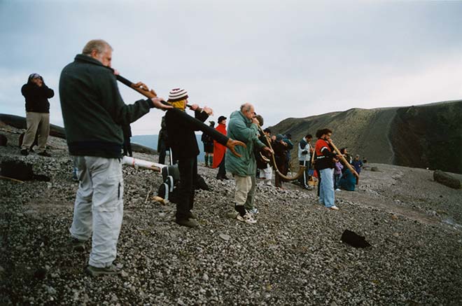 Playing puoro on Mt Tarawera, 2004