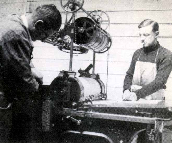 Denis Glover and John Drew at the Caxton Press