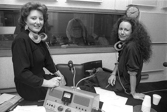 Maggie Barry and Kim Hill on <em>Good morning New Zealand </em>, 1987