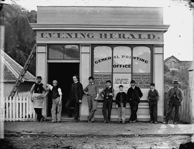 John Ballance and <em>Evening Herald</em> staff, around 1870