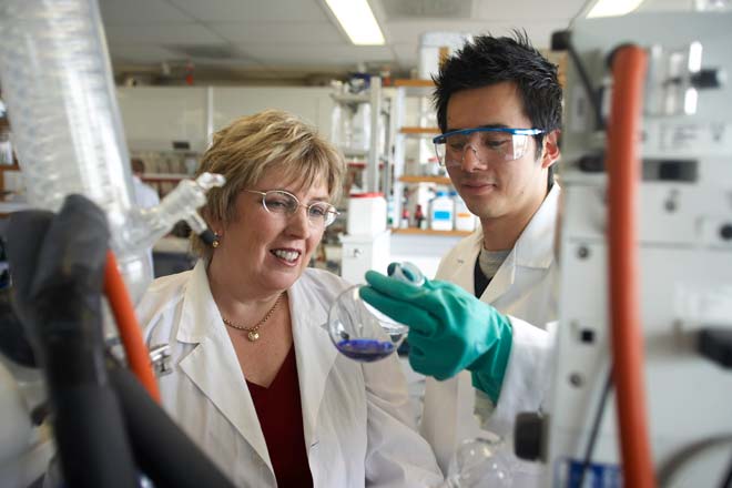 Margaret Brimble in her laboratory