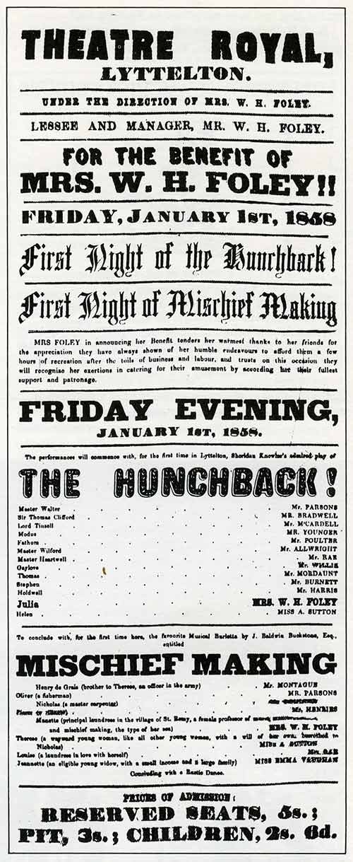 Poster advertising Mrs W. H. Foley, 1858