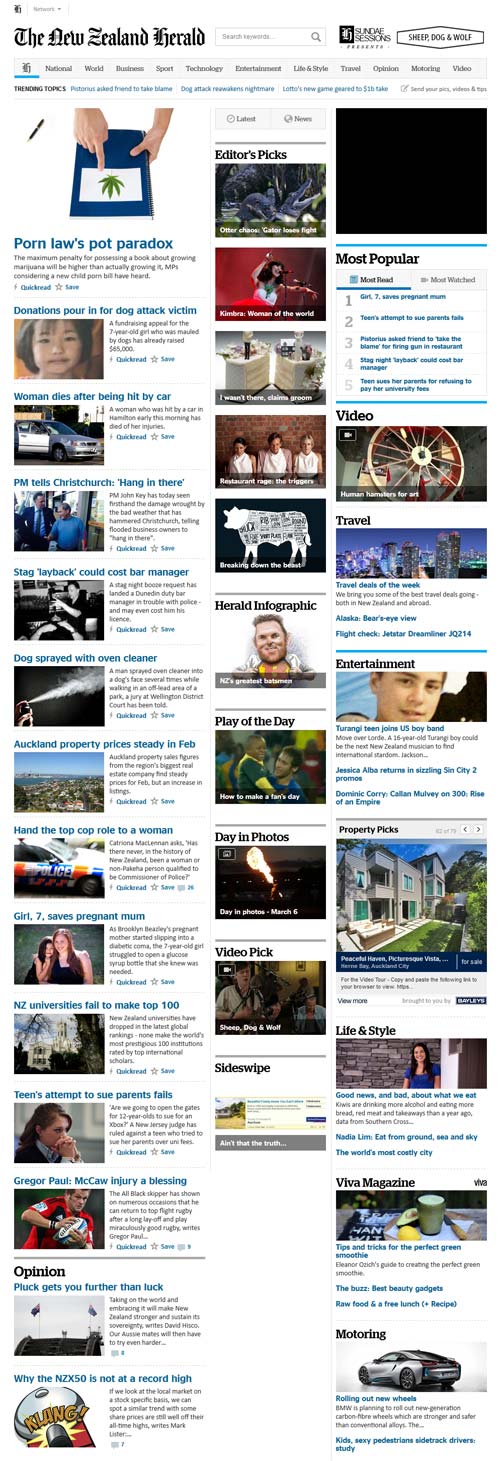 <em>New Zealand Herald</em> homepage, 2014