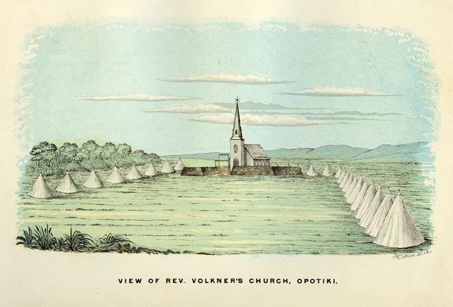 'View of Rev. Volkner's church, Opotiki'