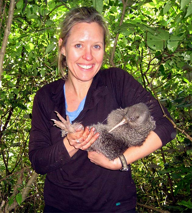 Kristina Ramstad with a little spotted kiwi