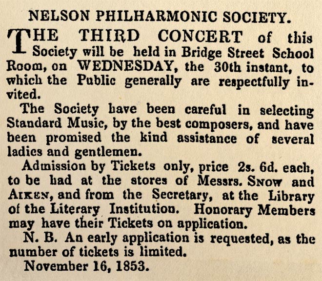  Nelson Philharmonic Society advertisement