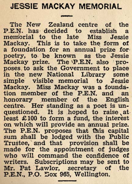 Jessie Mackay poetry prize, 1939