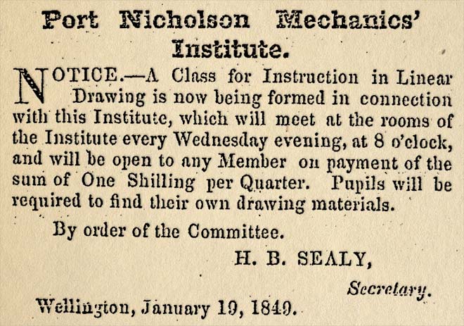  Port Nicholson Mechanics' Institute, 1849