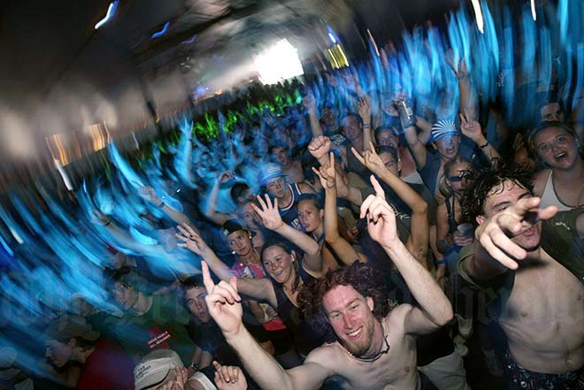Getting sweaty in the Boiler Room, Big Day Out, 2005