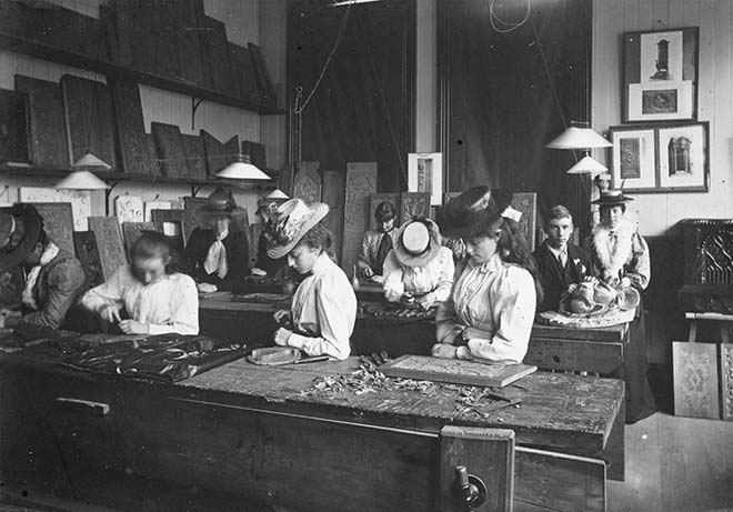 Woodcarving class, Wellington Technical School, 1897