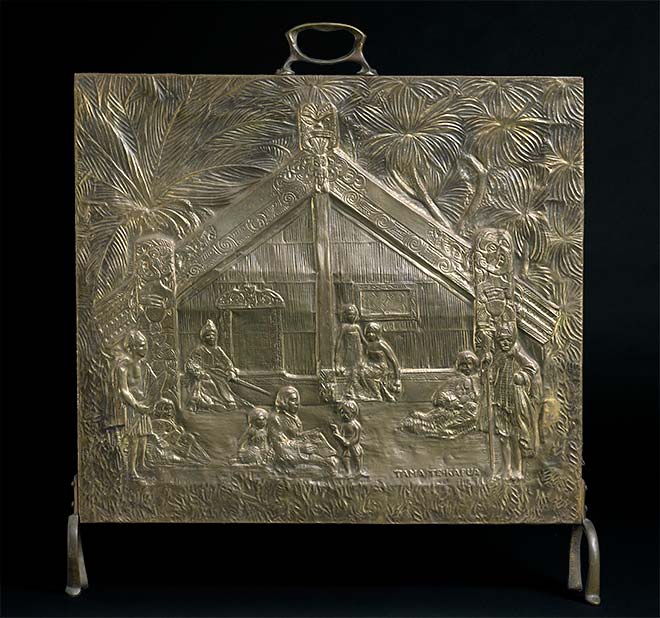 Repoussé fire guard, early 20th century