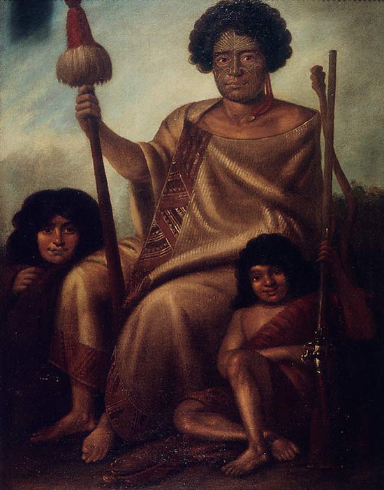 Augustus Earle's portrait of Rangituke, his wife and son, 1827