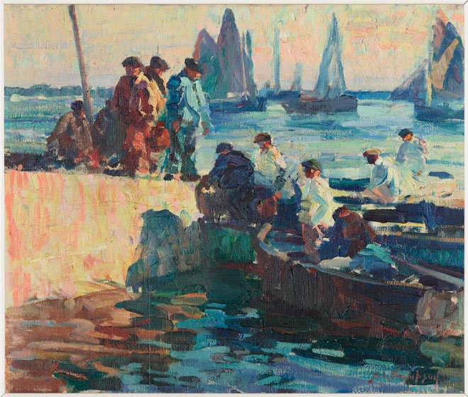 Sydney Lough Thompson, 'Last rays, cale de la criee, Concarneau'
