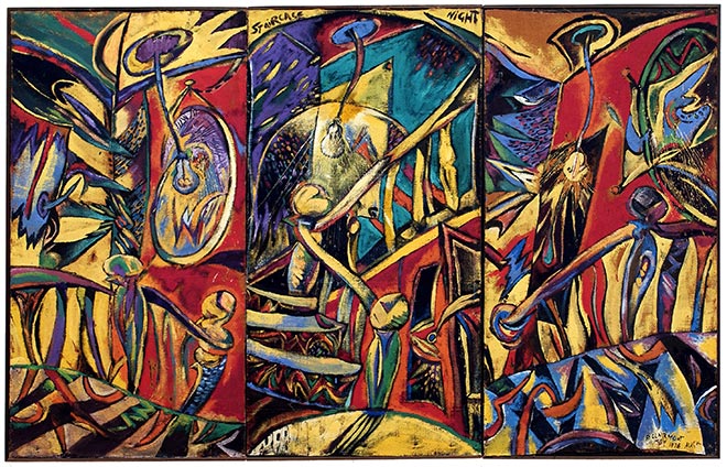 Philip Clairmont, 'Staircase night triptych'  