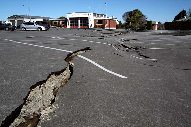 Road damage outside Kaiapoi Fire Station