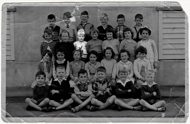 School class photo with one face highlighted