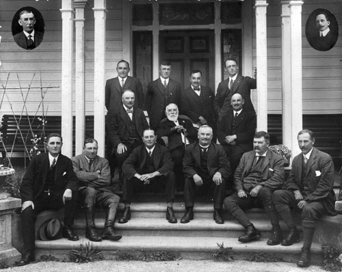 Managers and directors of the Wairarapa Farmers' Co-operative Association (WFCA) at the Masterton home of Myer Caselberg