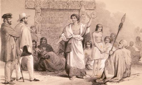An artist's impression of an encounter between Māori and Pākehā, 1841