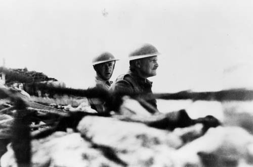 Bernard Cyril Freyberg (right) and his aide-de-camp, Jack Griffiths, during the battle for Crete, May 1941