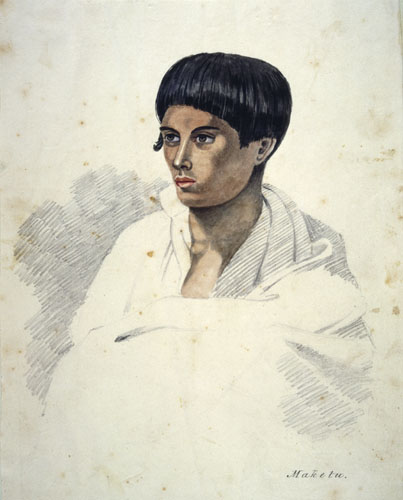 Pencil and watercolour sketch of Wiremu Kīngi Maketū