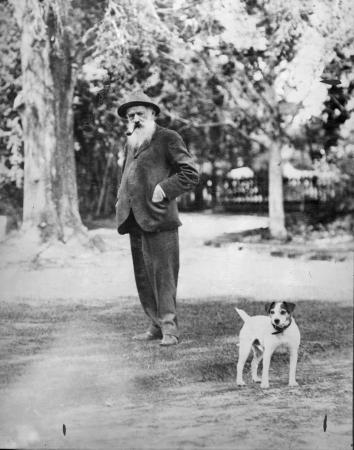 William Nelson with his dog at Tomoana, about 1931