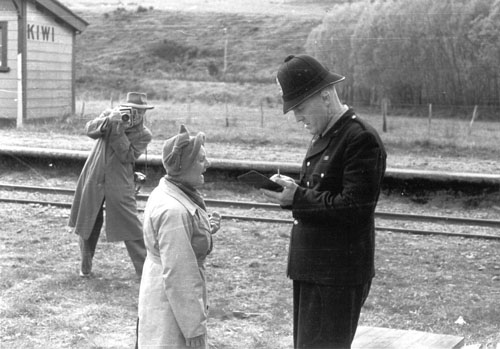 Ruth Allan Page during the Nelson railway closure protest, September 1955