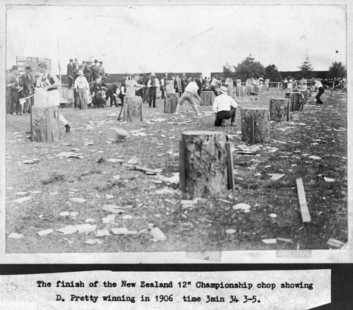David Pretty at a woodchopping competition in 1906