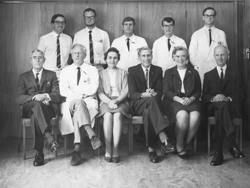 Medical staff, including Jean Sandel (front row, third from left) , at New Plymouth Hospital, 1969