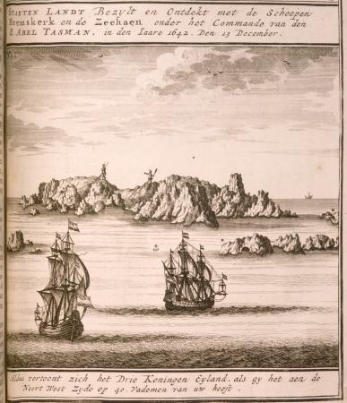 Abel Janszoon Tasman's ships close to the Three Kings Islands