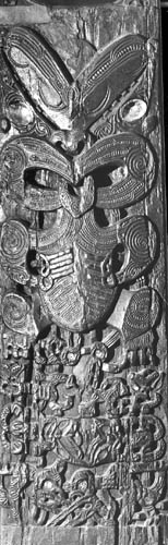 One of the poupou (posts) from the Tamatekapua meeting house on Mokoia Island