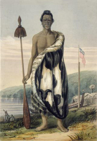 Full length painting of Hōniana Te Puni-kōkopu as a young man in an outdoor setting